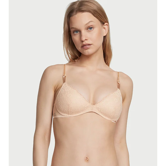 Victorias Secret Sexy Tee Wireless Smooth Push-Up Lace Bra Womens 36D Marizpan - Picture 1 of 12